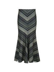 Vintage V Shape Striped Print Low Rise Maxi Skirt