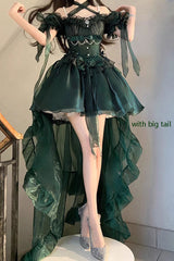 BXOXO - Green Midsummer Dream Short Sleeves Ruffle Hanayome Off-The-Shoulder Gothic Short Lolita Dress