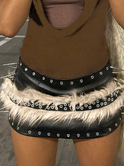 BXOXO - summer inspo Faux Fur Spliced Pu Fashion Women’s Belts Chic All-Match Khaki Y2k Retro Wild Style Accessorie Exquisite