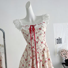 BXOXO - summer inspo 2025 New Sweet Floral Dress Woman Elegant Lace Patchwork Suspender Dress Y2k Korean Fashion Mini Dress Beach Style