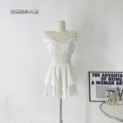 BXOXO - summer inspo One Shoulder Short Sleeve Dress Women's Summer 2025 New Openwork Sexy Mini Dress Vestidos