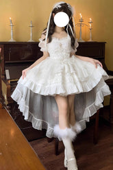 BXOXO - White Sleeveless Multi-layer Ruffle Bowknot Sweet Lolita Jsk Dress
