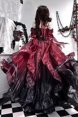BXOXO - Red/Black Bowknot Irregular Gothic Princess Lolita Jsk Dress
