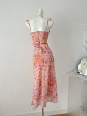 BXOXO - summer inspo French Sweet Floral Suspender Dress Women 2025 New Holiday Style Sexy Slim Sleeveless Wrapped Long Dresses