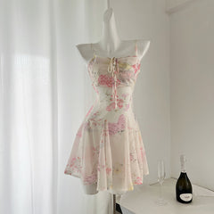 BXOXO - summer inspo 2025 Summer New Women Fashion Butterfly Printed Halter Dress Holiday Slim Sexy Resort Style Backless Dresses