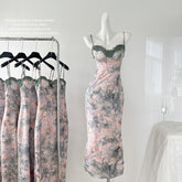 BXOXO - summer inspo 2025 Summer New Floral Suspender Dress Woman Casual French Elegant Party Dress Fashion Vintage Sleeveless Dress Chic Design