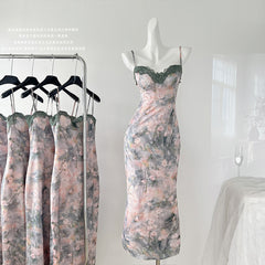 BXOXO - summer inspo 2025 Summer New Floral Suspender Dress Woman Casual French Elegant Party Dress Fashion Vintage Sleeveless Dress Chic Design