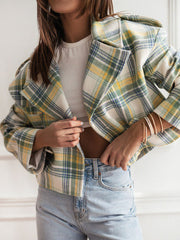 BXOXO Long Sleeves Loose Plaid Split-Joint Peter Pan Collar Jackets&Coats