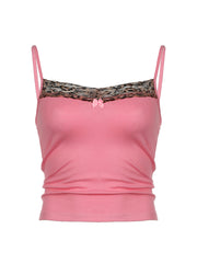 BXOXO - summer inspo Sweetown Pink Sweet Cute Camisole Leopard Contrast Patchwork Y2K Crop Top For Women Sleeveless Slim Kawaii 2000s Tank Vest