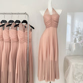 BXOXO - summer inspo Summer Sleeveless Halter Maxi Dress Elegant Tight Waist V-neck Beach Dress Robes Temperament Party Backless Dresses