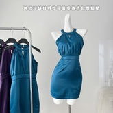 BXOXO - summer inspo Women Sexy Sleeveless Solid Color Dress French Temperament Halter Mini Dress Fashionable Slim Fit Dress