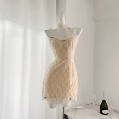 BXOXO - summer inspo French Style Sexy Lace Ruffle Edge Suspender Dress Fashion Hip Wrap Skirt 2025 Summer New Women Sleeveless Slim Fit Dress