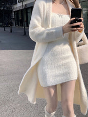 BXOXO party look inspos 2025 Winter Knitted Suits Women Y2k Clothing Korean Fashion 2 Piece Dress Sets Female Casual Cardigan Coast + Mini Dress Vintage