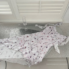 BXOXO - summer inspo Ruffle Edge Floral Print Suspender Dress For Women 2025 Summer New V-Neck Pleated Irregular Slim Fit Dress