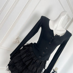 BXOXO - summer inspo 2025 Summer New Fashion Solid Color Casual Long-sleeved T-shirt Women + High Waist Lace Patchwork A-line Skirt Two-piece Set