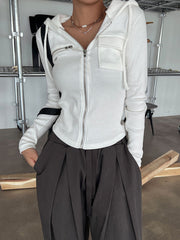 BXOXO - summer inspo Solid Basic Casual Zipper Pocket Slim Long Sleeve Hooded Jackets Women Spring Autumn