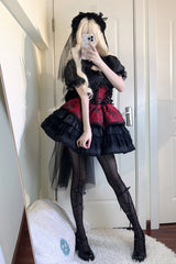 BXOXO - Black/Red Ancient Dream of the Dark Night Print Ruffle Gothic Lolita Jsk Dress