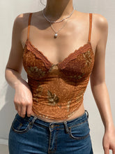 BXOXO - summer inspo Floral Print Vintage Aesthetic Mesh Camisole Women Brown Cute Y2K Crop Top