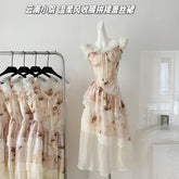 BXOXO - summer inspo Women Sleeveless Dress Gentle Sweet Korean Style Fashionable Summer All-match Flower Print Ruffles Fairy Sundress