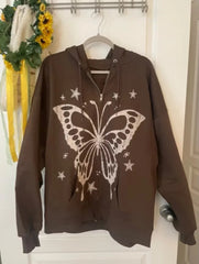 BXOXO Hoodies Women Coat Streetwear Punk Oversized Top Hip Hop Butterfly Sweatshirt Harajuku Vintage Clothing Femme Y2k Hoodie Tops