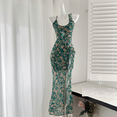 BXOXO - summer inspo Holiday Style Floral Print Suspender Dress Women Fashion Slim Maxi Dresses 2025 Summer Chic Female Beach Party Club Robe