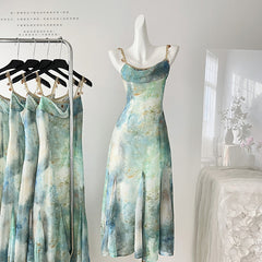 BXOXO - summer inspo Fashion Suspender Dress Women Summer New Beach Resort Beach Style Fishtail Long Skirt Sleeveless Temperament Slim Fit Dress