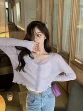 BXOXO Chic Long Sleeve Crop Cardigan - Soft Solid Color, Button Front, Thin, Lettuce Trim, Stylish for Spring & Summer - Women's Fashion Clothing for Everyday Wear