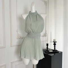 BXOXO - summer inspo Fashion Gentle Style Sleeveless Dress For Women Sexy Halter Neck Waist-fitted Short Dress Summer New