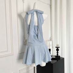 BXOXO - summer inspo Elegant Halter Sleeveless Strapless Dress Korea Chic Bow Backless Mini Dresses Women 2025 New Summer Party Dress