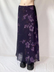 BXOXO - Purple Floral Print Mesh Maxi Dress
