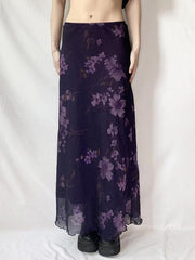 BXOXO - Purple Floral Print Mesh Maxi Dress