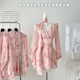 BXOXO - summer inspo Gentle Wind Long-sleeve Dress Elegant V-Neck Sweet Dresses Fairy Holiday High Waist Loose Short Dress Vestidos