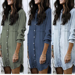 men’s fall fashion Factory Direct Sales Women's Denim Shirt Slim Slimming Long Sleeve Shirt Dress Women's