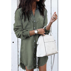 men’s fall fashion Factory Direct Sales Women's Denim Shirt Slim Slimming Long Sleeve Shirt Dress Women's