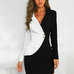 fall outfits aesthetic (Dress Hdz0033) New Slim Fit Contrast Color Button Professional Dress