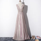 pink dress Evening Dress for Women 2024 Summer New Fashion Elegant Slimming Long V-neck Banquet Host Simple Elegant Dress