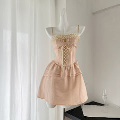 BXOXO - summer inspo Women Sexy Backless Bows Patchwork Sweet Suspender Dresses 2025 Summer High Waist Hotsweet Party Club Dress