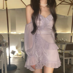 BXOXO party look inspos Autumn Clothes Korea Ladies French Elegant Strap Dress Women Casual Long Sleeve Vintage Mini Dress Female Evening Party Y2k