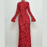 Sheer Mesh See Through Zebra Print Long Sleeve Zip-Up Contrast Maxi Dress