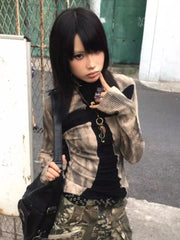 BXOXO Gothic Y2k T-shirt Women Vintage Japanese Harajuku Print Grunge Top 2000s Patchwork Punk Long Sleeve T-Shirt Aesthetics