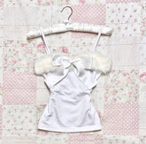 BXOXO Aesthetic Y2k Crop Top 2000s Vintage Women T shirt Bow Sweet Harajuku Cute Girl Slim Camis Fur Kawaii Grunge Clothes Tank Tops