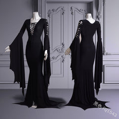 witch dress to impress Women's Bell Sleeve Lace-up V-neck Sexy Stage Wear Fishtail Skirt Dress