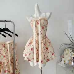 BXOXO - summer inspo 2025 New Summer Floral Strap Midi Dress Women Sleeveless Elegant Vintage Dress Korean Fashion Party Dress