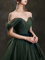 BXOXO Simple Green Sweetheart Tulle Long Prom Dress, Green Formal Dresses