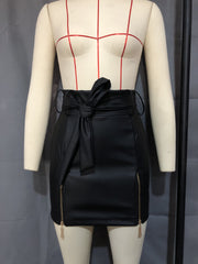 Skirt Autumn and Winter Sexy Lace-up Leather Skirt Zipper Lace-up Sheath Skirt