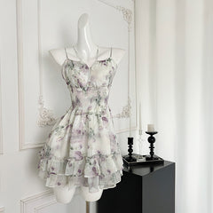 BXOXO - summer inspo Summer Korean Ladies Sexy Spaghetti Strap Sleeveless Mini Dress Y2K One-Shoulder Floral Elegant Suspender Dress Women