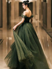 BXOXO Simple Green Sweetheart Tulle Long Prom Dress, Green Formal Dresses