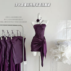 BXOXO - summer inspo Summer New Halter Flower Sexy Mini Dress For Women Strapless Backless Irregular Dress Temperament Slim Club Party Dress