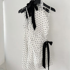 BXOXO - summer inspo 2025 Summer Women Print Dress Y2K Retro Black Bow Patchwork Sleeveless Bodycon Dresses Sexy 90s Ladies Streetwear