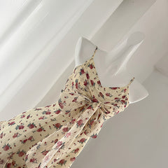 BXOXO - summer inspo Women Dress Summer New Sweet Style Floral Suspender Dress Small Fresh V-neck High Waist Dress Patry Beach Style